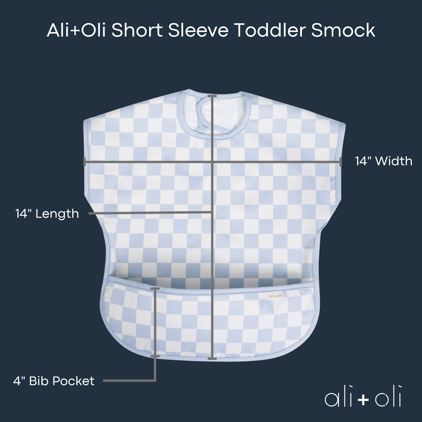 Smock Bib for Baby & Toddler Short Sleeve (Blue Checkers)