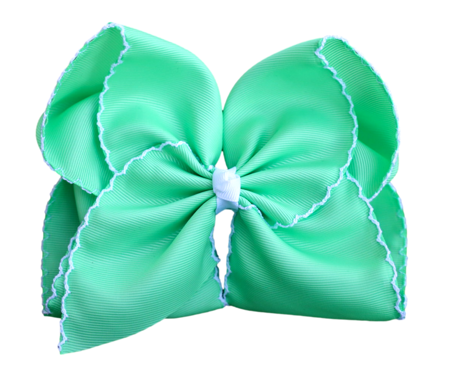 Mint Moon Stitch Hair Bow 4 Inch