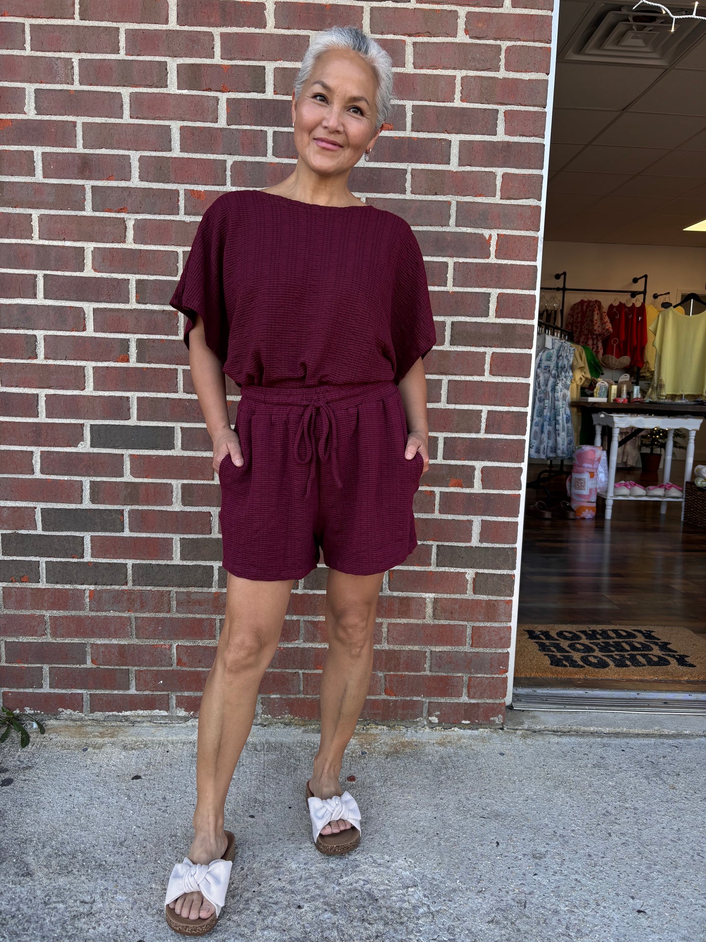 Grace Maroon Shorts Set