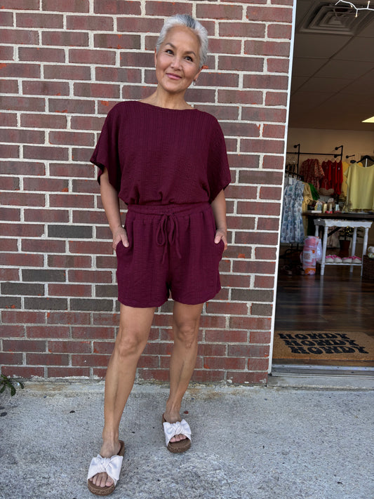 Grace Maroon Shorts Set