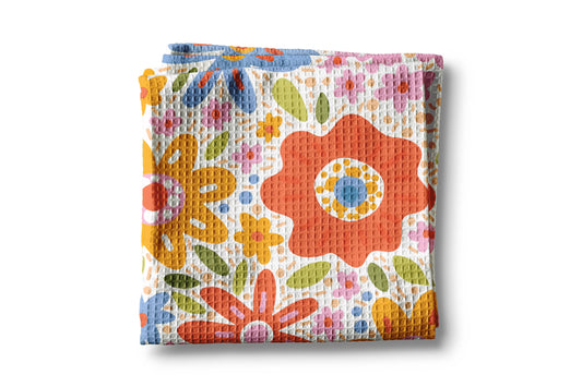 Bright Floral Retro Spring Flower Kitchen Towel Waffle