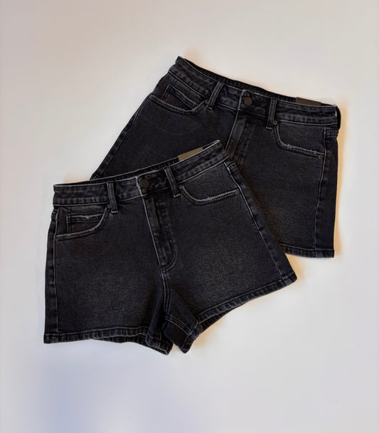 Washed Black Denim Shorts