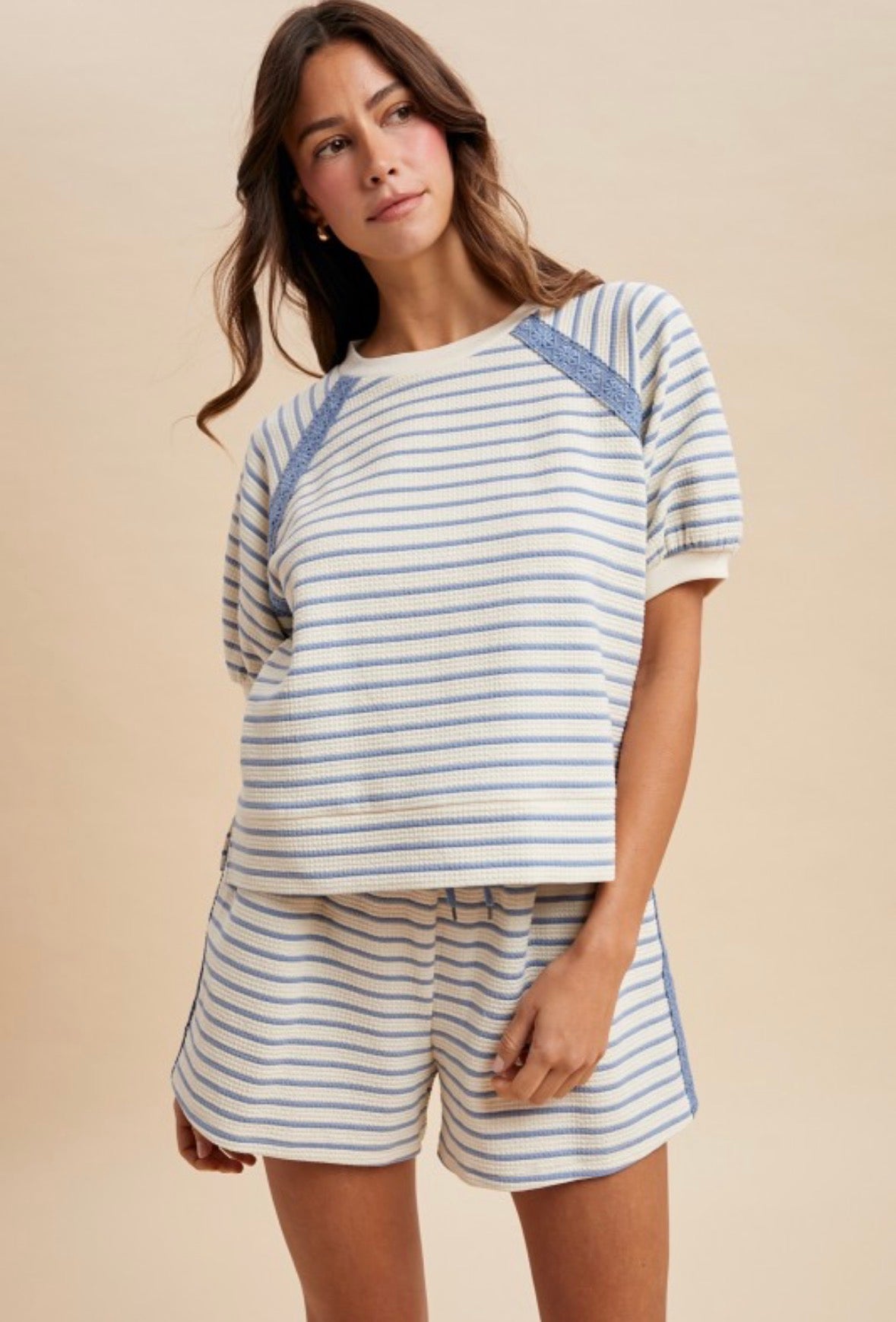 Ivory Stripe Shorts Set