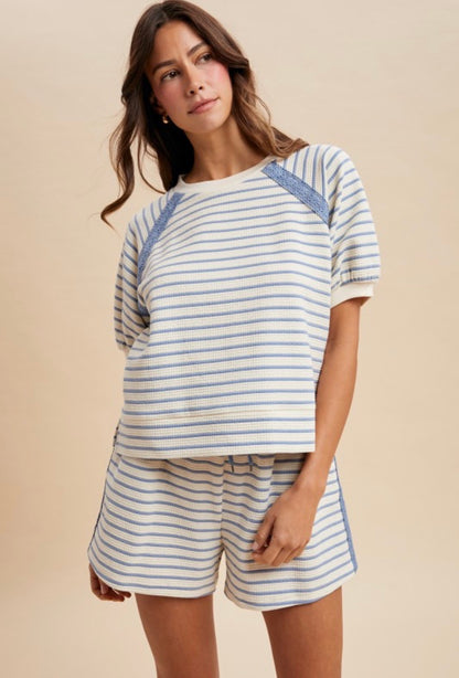 Ivory Stripe Shorts Set