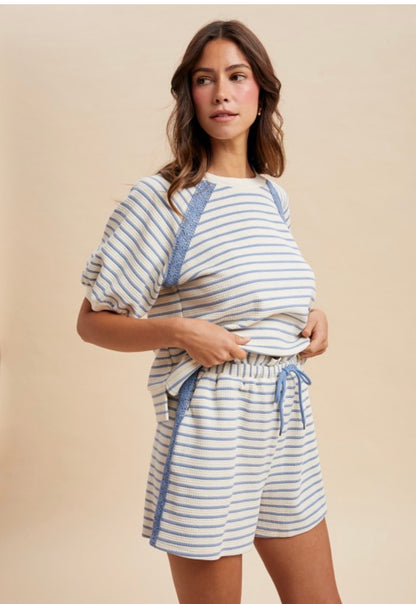 Ivory Stripe Shorts Set