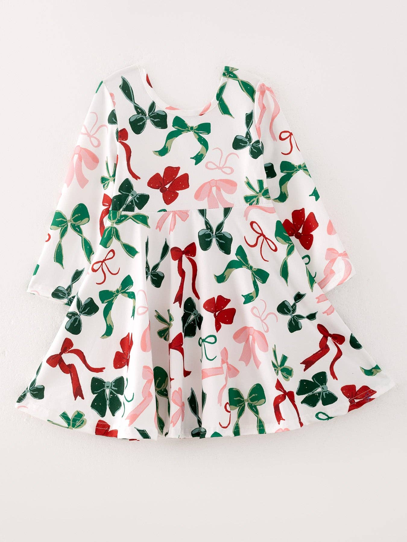 Girls Christmas Bow Print Dress: 4T